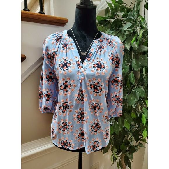 Crown & Ivy Women's Blue 100% Rayon Long Sleeve V-Neck Casual Blouse Size PM - Picture 10 of 10